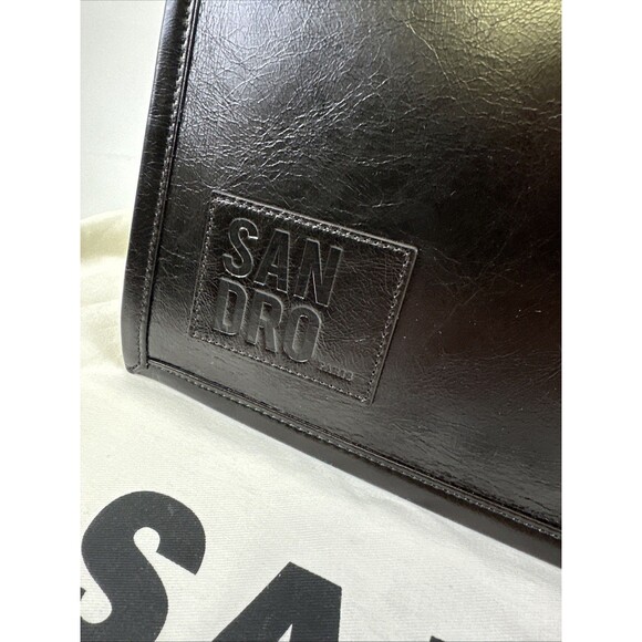 SANDRO Kasbah Large Tote Bag Smooth Leather Chocolat Brown Handbag Purse Snap - Picture 2 of 16